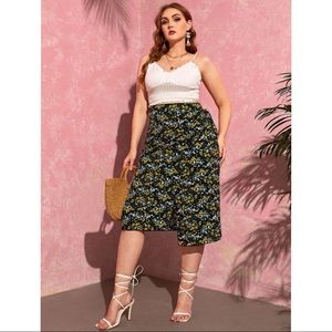 Ditsy Floral Cross Wrap Midi Skirt